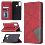 For Huawei Honor 9X Lite Rhombus Texture Horizontal Flip Magnetic Leather Case with Holder & Card Slots & Wallet(Red)