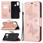 For Huawei Honor 9X Lite Two Butterflies Embossing Pattern Horizontal Flip Leather Case with Holder & Card Slot & Wallet & Lanyard(Rose Gold)