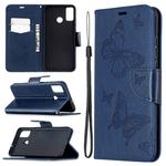 For Huawei Honor 9X Lite Two Butterflies Embossing Pattern Horizontal Flip Leather Case with Holder & Card Slot & Wallet & Lanyard(Dark Blue)