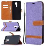 For Xiaomi Redmi 9 Color Matching Denim Texture Horizontal Flip Leather Case with Holder & Card Slots & Wallet & Lanyard(Purple)