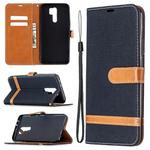 For Xiaomi Redmi 9 Color Matching Denim Texture Horizontal Flip Leather Case with Holder & Card Slots & Wallet & Lanyard(Black)