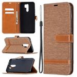 For Xiaomi Redmi 9 Color Matching Denim Texture Horizontal Flip Leather Case with Holder & Card Slots & Wallet & Lanyard(Brown)