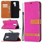 For Xiaomi Redmi 9 Color Matching Denim Texture Horizontal Flip Leather Case with Holder & Card Slots & Wallet & Lanyard(Rose Red)