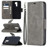 For Xiaomi Redmi 9 Retro Lambskin Texture Pure Color Horizontal Flip PU Leather Case with Holder & Card Slots & Wallet & Lanyard(Grey)