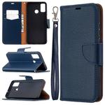 For Huawei Honor 9X Lite Litchi Texture Pure Color Horizontal Flip PU Leather Case with Holder & Card Slots & Wallet & Lanyard(Dark Blue)