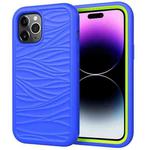 For iPhone 15 Pro Max Wave Pattern 3 in 1 Silicone + PC Phone Case(Blue+Olivine)