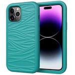 For iPhone 15 Pro Max Wave Pattern 3 in 1 Silicone + PC Phone Case(Dark Sea Green)