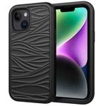 For iPhone 15 Wave Pattern 3 in 1 Silicone + PC Phone Case(Black)