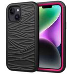 For iPhone 15 Wave Pattern 3 in 1 Silicone + PC Phone Case(Black+Hot Pin)