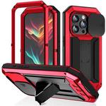 For iPhone 15 Pro R-JUST Sliding Camera IP54 Life Waterproof Holder Phone Case(Red)