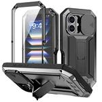 For iPhone 16 R-JUST Sliding Camera IP54 Life Waterproof Holder Phone Case(Black)