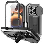 For iPhone 16 Pro Max R-JUST Sliding Camera IP54 Life Waterproof Holder Phone Case(Black)