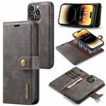 For iPhone 15 Pro DG.MING Crazy Horse Texture Detachable Magnetic Leather Phone Case(Grey)