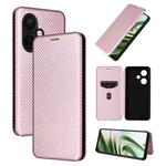 For OnePlus Nord CE 3 Carbon Fiber Texture Flip Leather Phone Case(Pink)