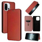 For OnePlus 13T Carbon Fiber Texture Flip Leather Phone Case(Brown)