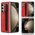 For Samsung Galaxy Z Fold5 Vintage Texture Phone Case with Pen Slot(Red)