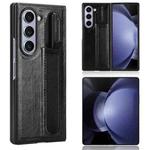 For Samsung Galaxy Z Fold6 Vintage Texture Phone Case with Pen Slot(Black)