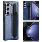 For Samsung Galaxy Z Fold6 Vintage Texture Phone Case with Pen Slot(Blue)