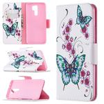 For Xiaomi Redmi 9 Colored Drawing Pattern Horizontal Flip Leather Case with Holder & Card Slots & Wallet(Peach Blossom and Butterfly)