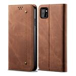 For Huawei Y5P Denim Texture Casual Style Horizontal Flip Leather Case with Holder & Card Slots & Wallet(Brown)