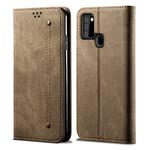 For Samsung Galaxy A21s Denim Texture Casual Style Horizontal Flip Leather Case with Holder & Card Slots & Wallet(Khaki)