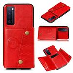 For Huawei nova 7 5G Double Buckle PU + TPU Shockproof Magnetic Protective Case with Card Slot(Red)