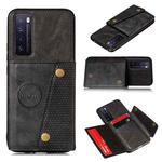 For Huawei Honor 30 Double Buckle PU + TPU Shockproof Magnetic Protective Case with Card Slot(Black)