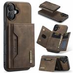 For iPhone 16 DG.MING M2 Series 3-Fold Card Bag Wallet Leather Phone Case(Coffee)