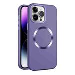 For iPhone 15 Pro CD Texture MagSafe Frosted Translucent Phone Case(Dark Purple)