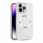 For iPhone 14 Pro Max CD Texture MagSafe Frosted Translucent Phone Case(White)