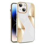 For iPhone 14 S-shaped CD Pattern Electroplated TPU Phone Case with Lens Film(White)