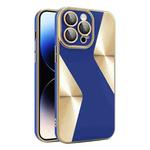 For iPhone 14 Pro Max S-shaped CD Pattern Electroplated TPU Phone Case with Lens Film(Dark Blue)