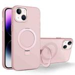 For iPhone 15 Plus MagSafe Metal Holder Frosted Translucent Phone Case(Pink)