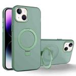 For iPhone 15 MagSafe Metal Holder Frosted Translucent Phone Case(Green)