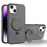 For iPhone 14 MagSafe Metal Holder Frosted Translucent Phone Case(Black)