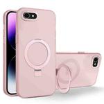 For iPhone SE 2022 / 2020 / 8 / 7 MagSafe Metal Holder Frosted Translucent Phone Case(Pink)