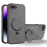 For iPhone SE 2022 / 2020 / 8 / 7 MagSafe Metal Holder Frosted Translucent Phone Case(Black)