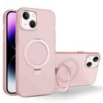 For iPhone 13 MagSafe Metal Holder Frosted Translucent Phone Case(Pink)