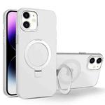 For iPhone 12 / 12 Pro MagSafe Metal Holder Frosted Translucent Phone Case(White)