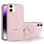 For iPhone 12 / 12 Pro MagSafe Metal Holder Frosted Translucent Phone Case(Pink)