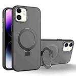 For iPhone 12 / 12 Pro MagSafe Metal Holder Frosted Translucent Phone Case(Black)