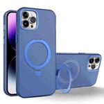 For iPhone 11 Pro Max MagSafe Metal Holder Frosted Translucent Phone Case(Royal Blue)