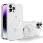 For iPhone 11 Pro MagSafe Metal Holder Frosted Translucent Phone Case(White)