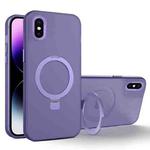 For iPhone XS / X MagSafe Metal Holder Frosted Translucent Phone Case(Dark Purple)