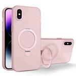 For iPhone XS / X MagSafe Metal Holder Frosted Translucent Phone Case(Pink)