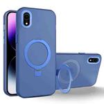 For iPhone XR MagSafe Metal Holder Frosted Translucent Phone Case(Royal Blue)
