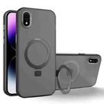 For iPhone XR MagSafe Metal Holder Frosted Translucent Phone Case(Black)