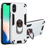 For iPhone X / XS 2 in 1 Armour Series PC + TPU Protective Case with Ring Holder(Silver)