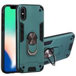 For iPhone X / XS 2 in 1 Armour Series PC + TPU Protective Case with Ring Holder(Dark Green)