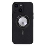 For iPhone 15 Cloth Texture MagSafe Magnetic PU Phone Case(Black)